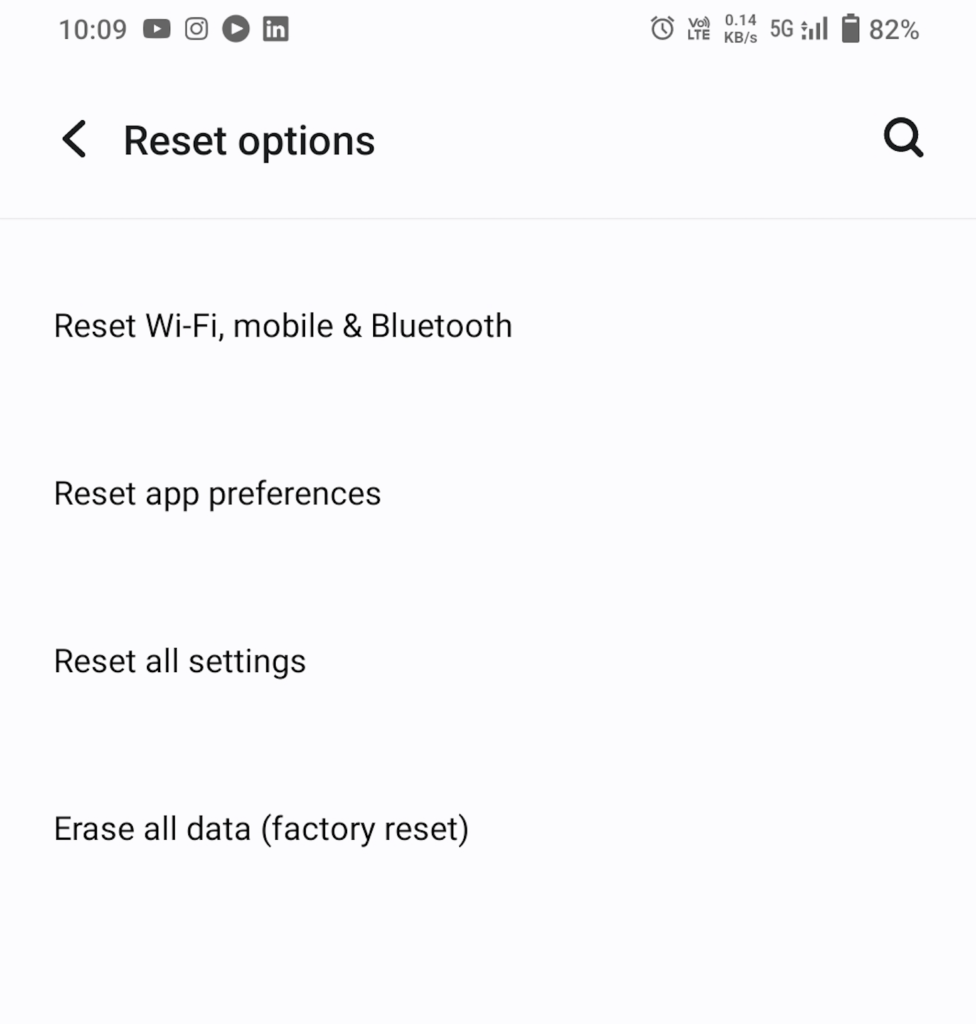 Settings > System > Reset Options.